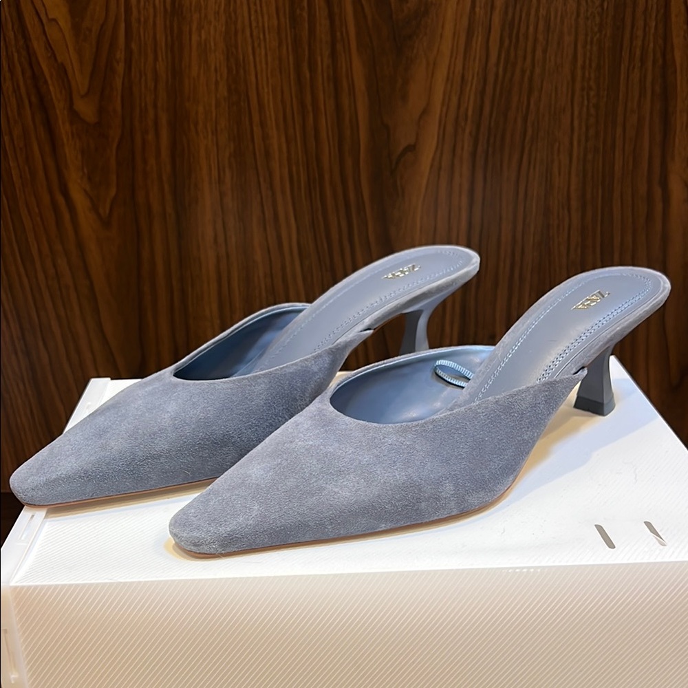 Zara BlueGray Suede Women's Mules